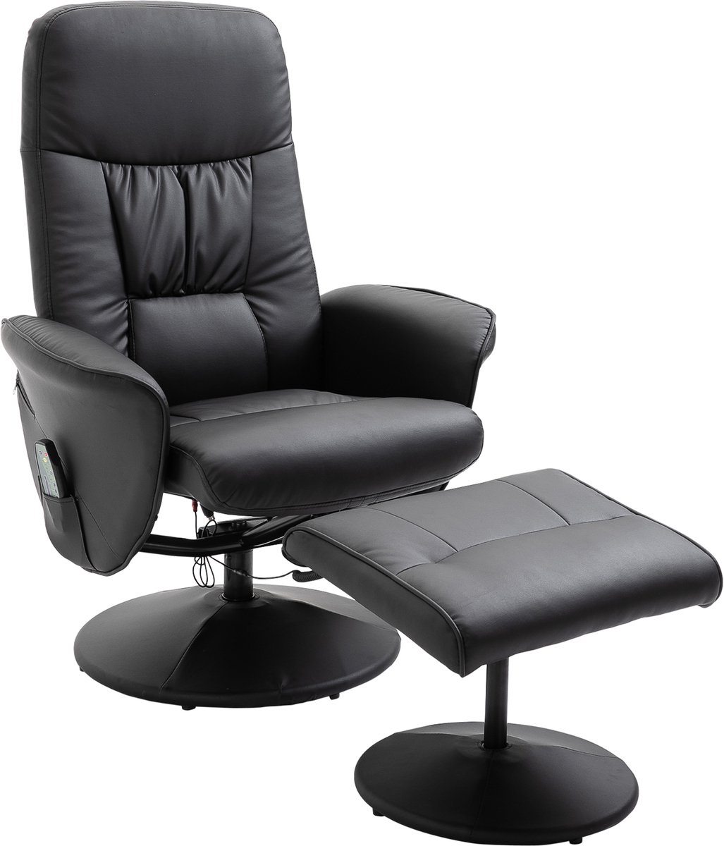 YYchan Relaxfauteuil - Elektrische Relaxstoel met Massagefunctie - Kantelbaar tot 145° - TV Stoel met Hocker - Bonded Leder - 360 Graden Draaibaar - Zwart
