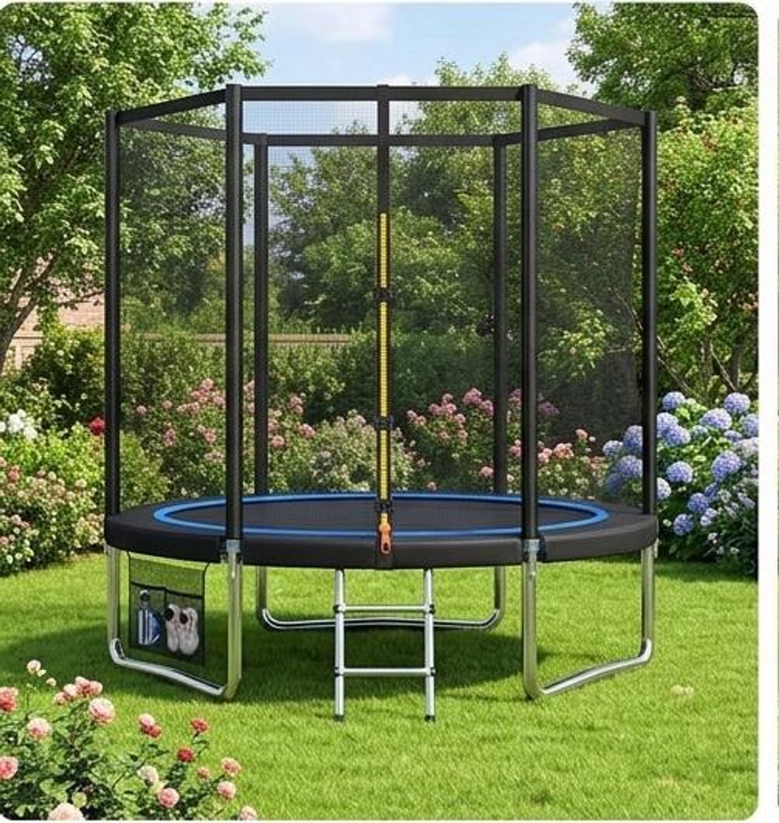 Trampoline voor Buiten 244 cm met Veiligheidsnet, Ladder en Randafdekking – Ronde Tuintrampoline voor Kinderen en Volwassenen tot 150 kg, Verzinkt Stalen Frame, UV-bestendig Springdoek – Blauw – Urbanhome