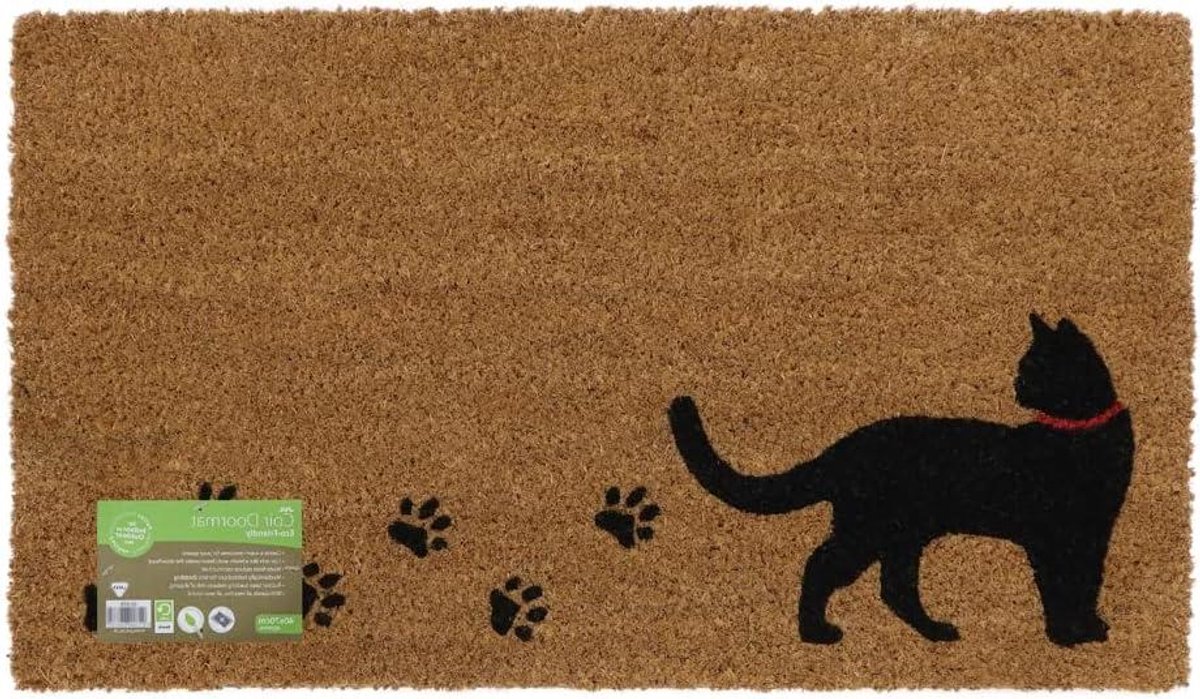 JVL Eco-vriendelijke latex rug kokos deurmat, Kitty Cat,40 x 70 cm Ca.
