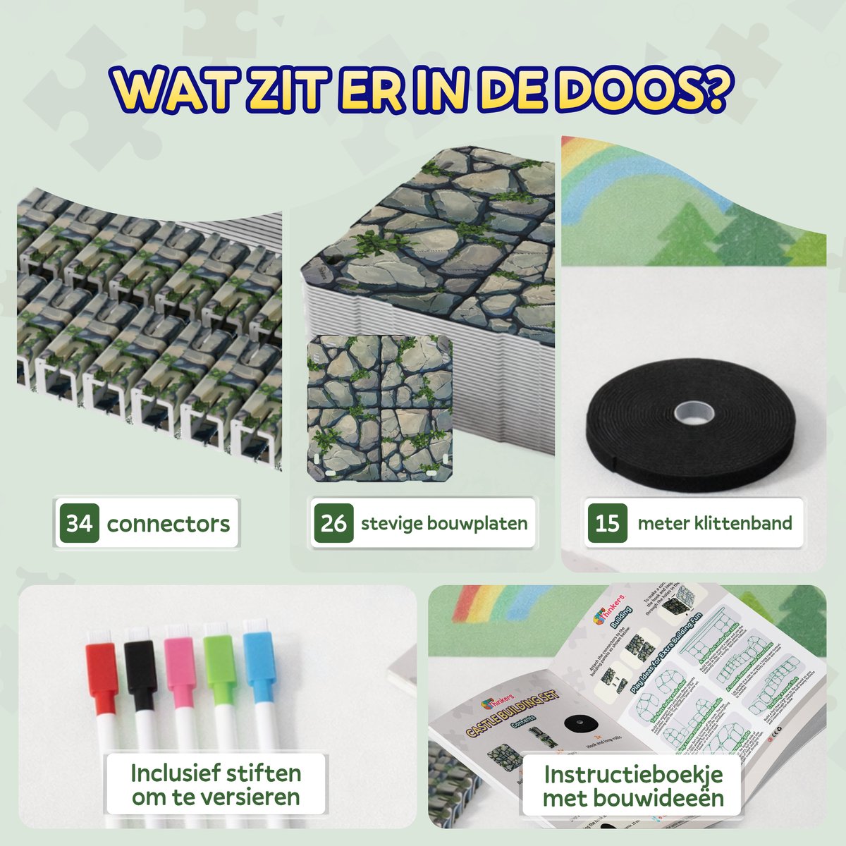 Fort Bouwplaten Set - 68 Onderdelen - Kasteel Bouwen - Speeltent - Speelhuis Bouwset - Fort bouwen - Bouwpakket - Bouwspeelgoed - Constructiespeelgoed voor Kinderen — afbeelding 5