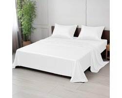 Linenwalas Kleine tweepersoons beddengoedset, 300 thread count, 100% bamboe, koel satijngeweven zijdezachte lakenset met 1 hoeslaken, 1 laken en 1 kussensloop (kleine tweepersoons, wit)