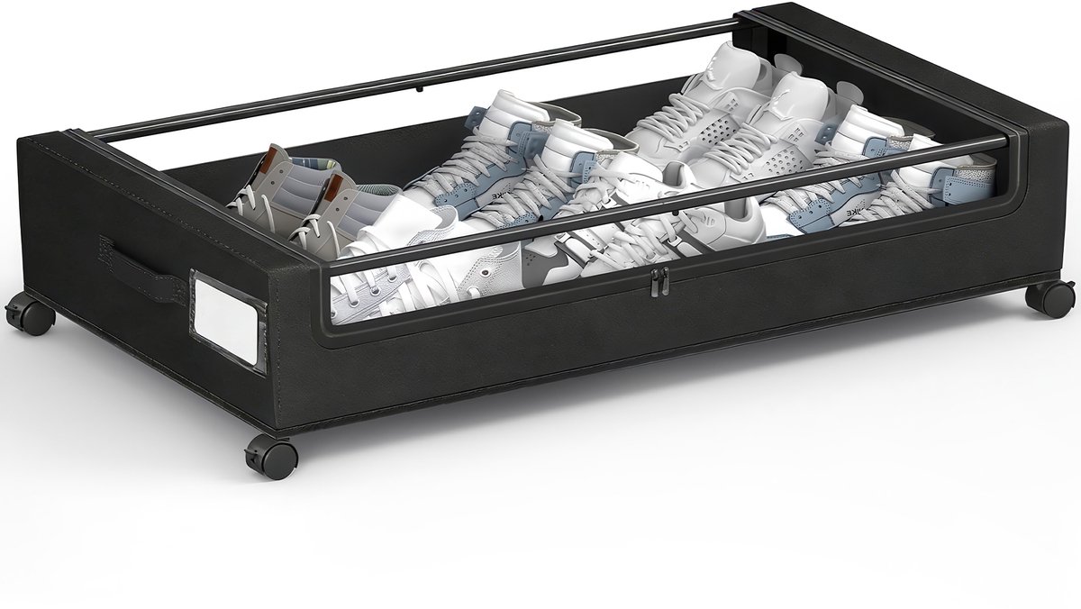 YONO Opbergbox met Wieltjes - voor onder het Bed - Opbergmand met Deksel - Opbergdoos Kleding - Schoenen Organizer - Zwart