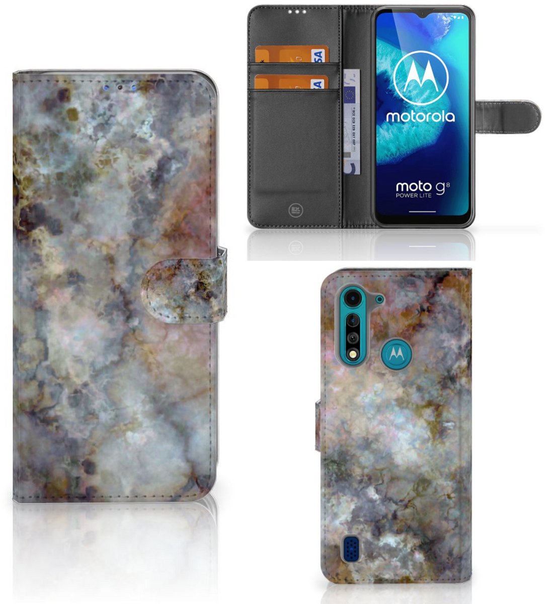 Boekhoesje voor Motorola G8 Power Lite Bookcase Marmer Grijs