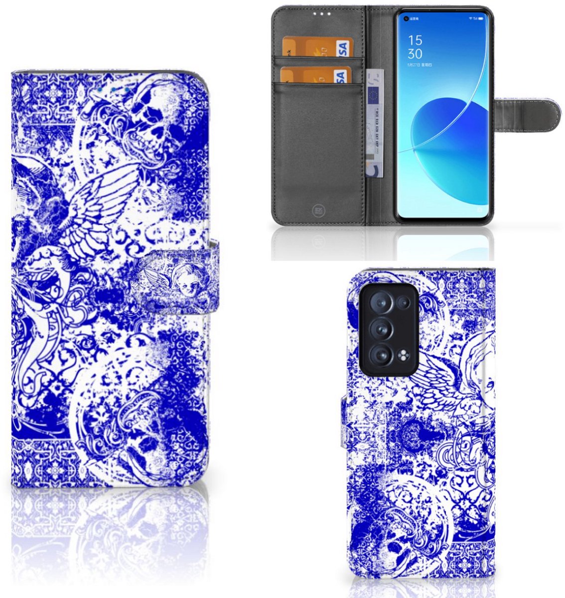 Telefoonhoesje met Naam OPPO Reno 6 Pro Plus 5G Angel Skull Blauw