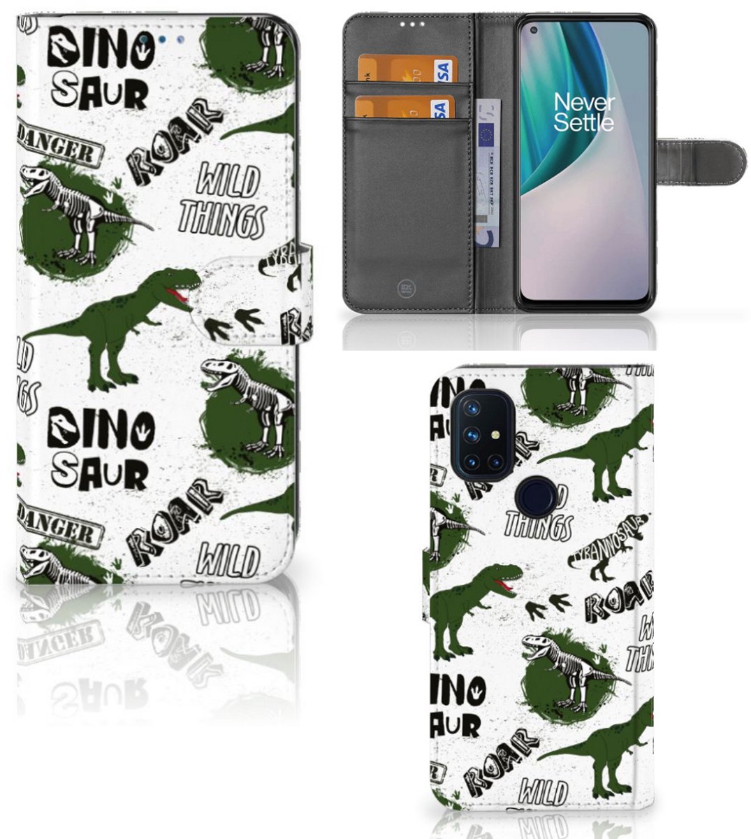 Telefoonhoesje met Pasjes voor OnePlus Nord N10 Dinosaurus