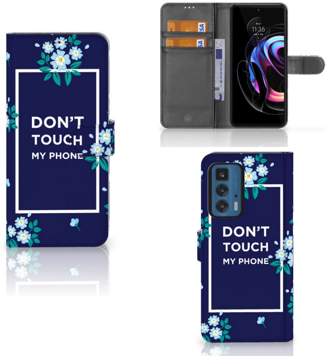 Motorola Edge 20 Pro Portemonnee Hoesje Flowers Blue DTMP