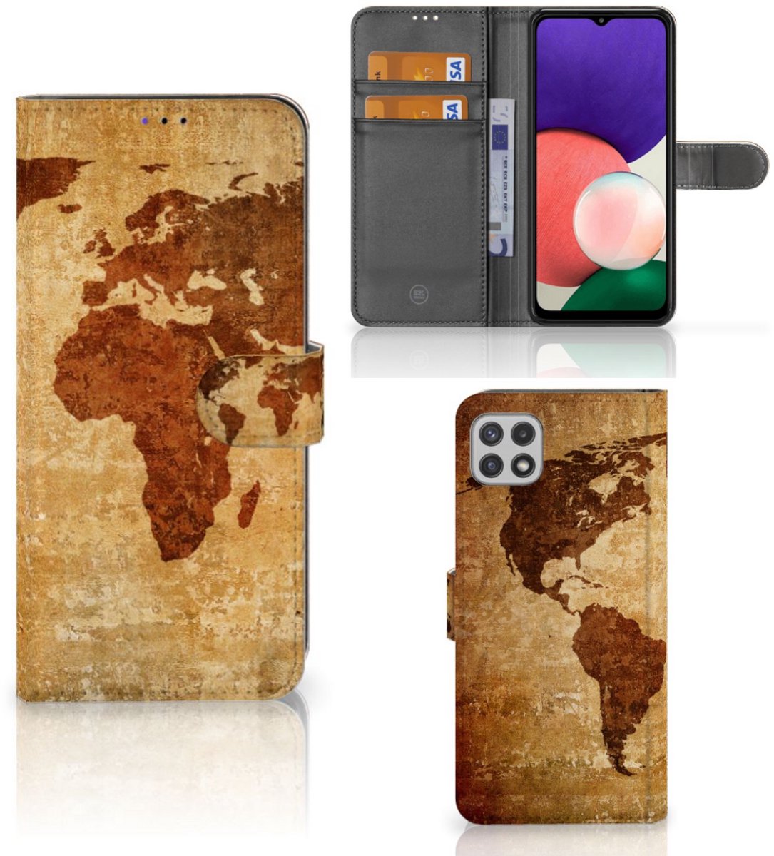 Samsung Galaxy A22 5G Flip Cover Wereldkaart