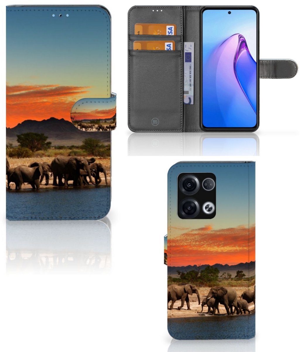 OPPO Reno8 Pro Telefoonhoesje met Pasjes Olifanten