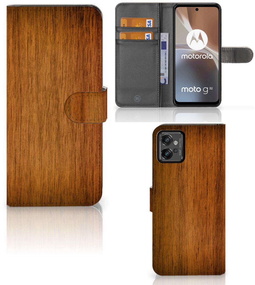 Motorola Moto G32 Book Style Case Donker Hout