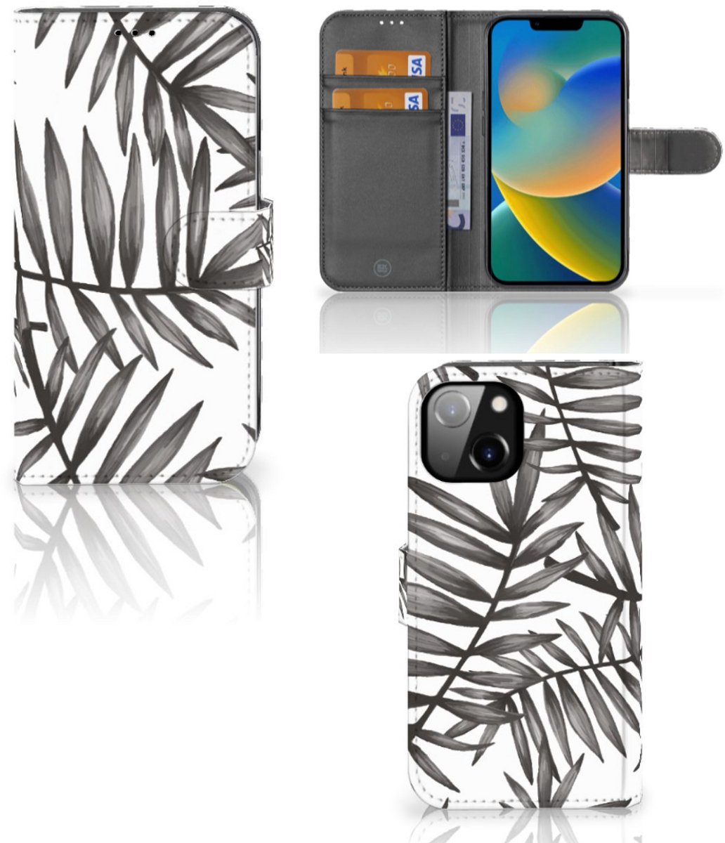 Apple iPhone 14 Hoesje Leaves Grey