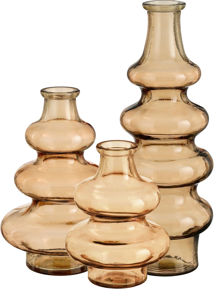 Mica Decorations Bloemenvaas Sira - 3x - transparant glas - bruin - 3 maten - vaas - sierlijk model