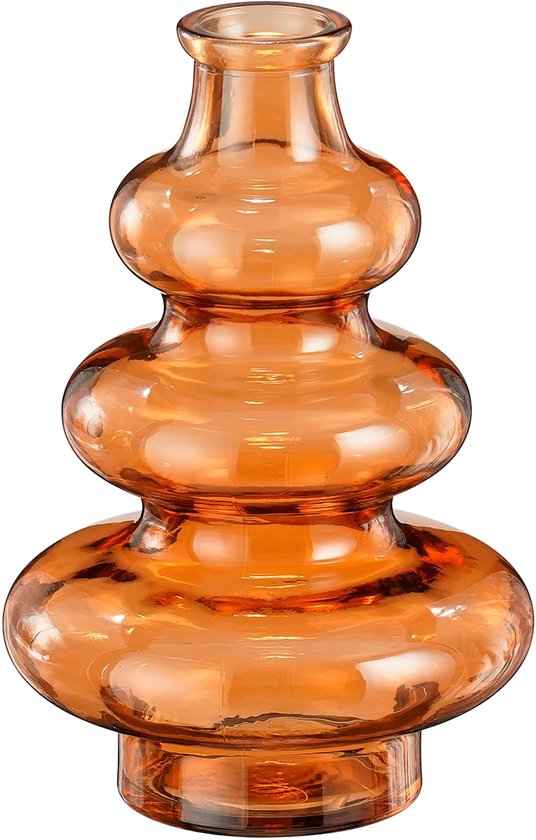 Mica Decorations Bloemenvaas Sira - transparant glas - oranje - D14,5 x H22 cm - vaas - sierlijk model