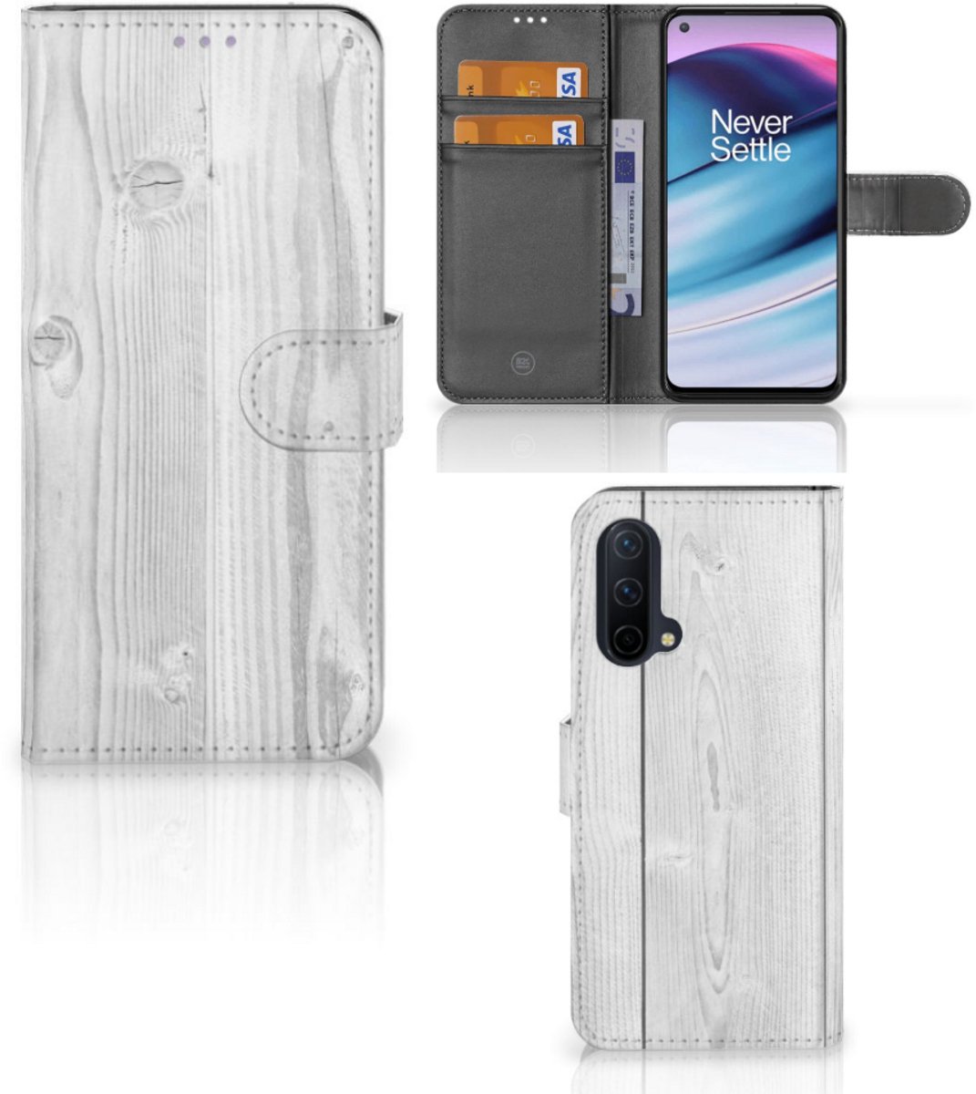 OnePlus Nord CE 5G Book Style Case White Wood
