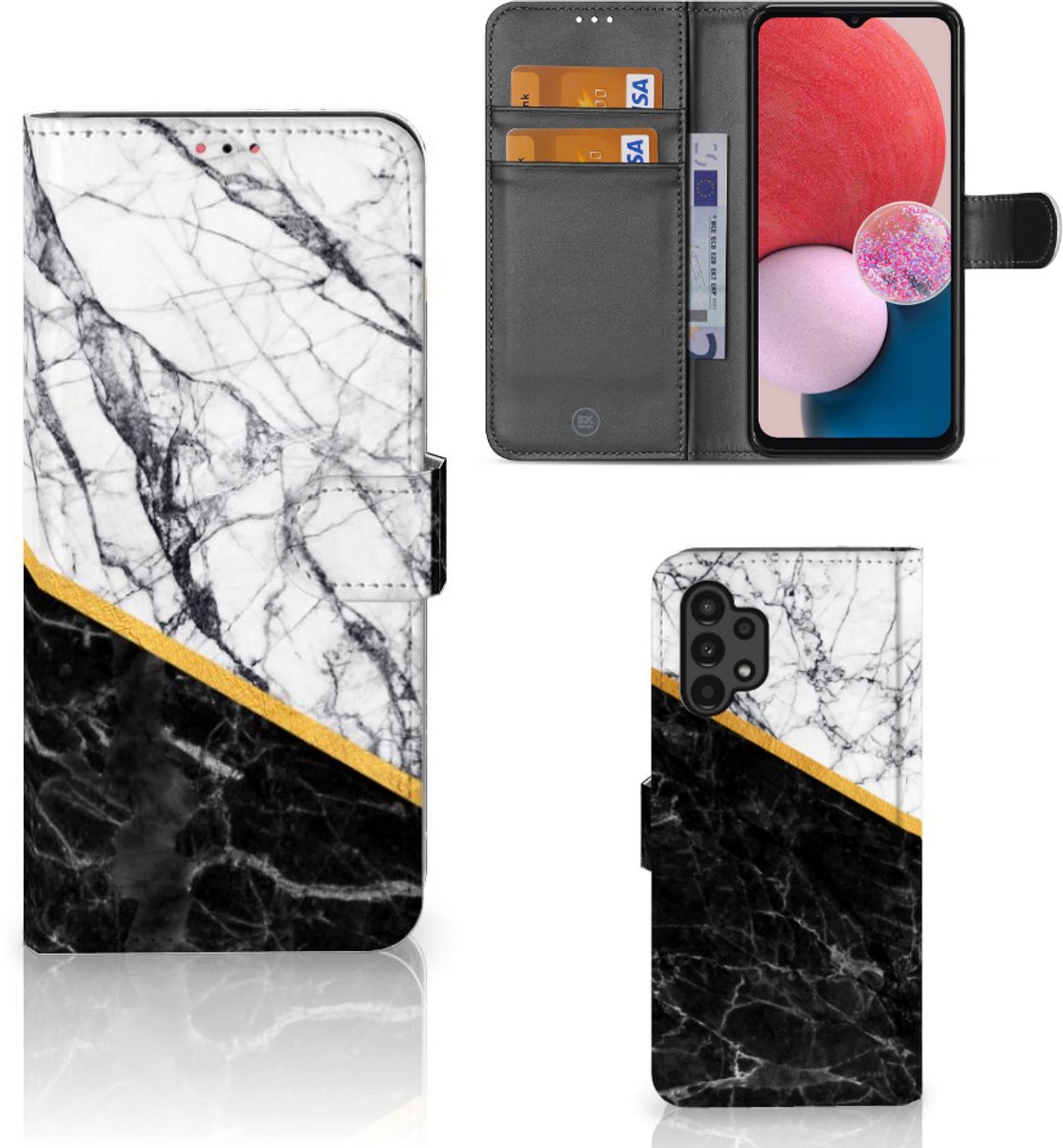 Samsung Galaxy A13 (4G) Bookcase Marmer Wit Zwart - Origineel Cadeau Man