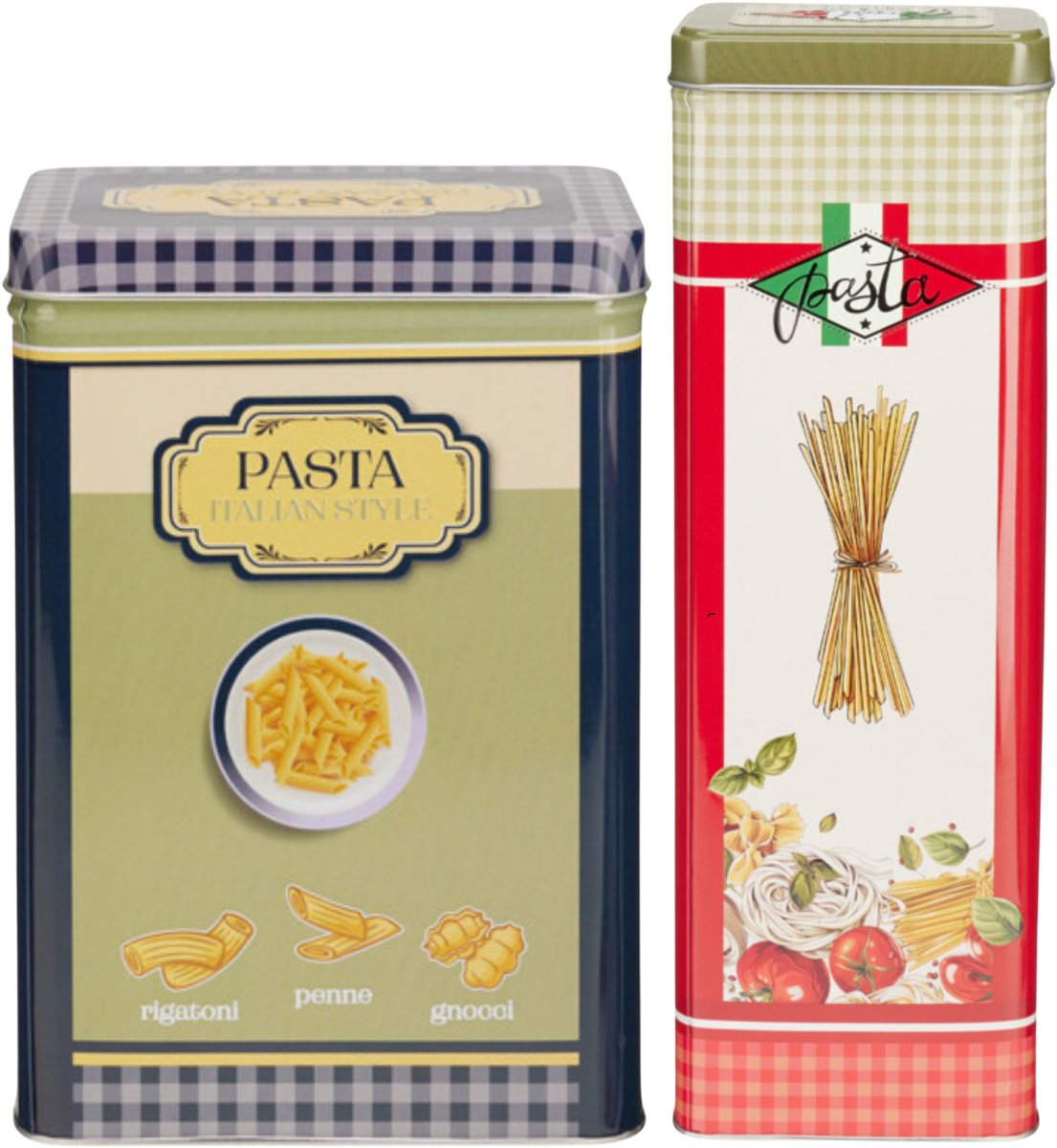 Pasta / spaghetti bewaarblik Nostagia set - blauw / groen - metaal - Italiaans - voorraadblik
