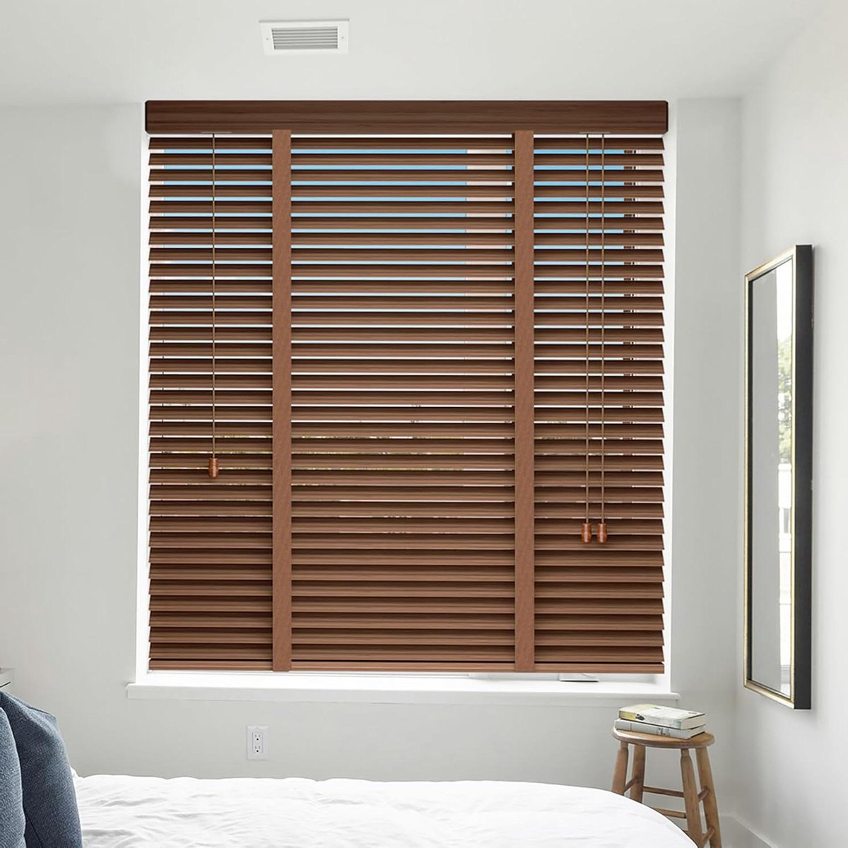 Houten Jaloezieën - Houten Rolgordijn - Privacy en Zonwering - 180° Verstelbare Lamellen - 90 x 200 cm - Walnoot