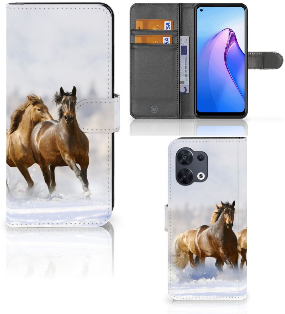 OPPO Reno8 Telefoonhoesje met Pasjes Paarden