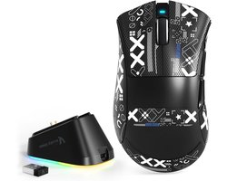 MAMBASNAKE x ATTACK SHARK V3PRO Draadloze Gamingmuis met Magnetisch Oplaadstation, PAW3311-sensor, BT/2,4G/USB-C, 62g Lichtgewicht, 500 mAh, 25,000 DPI LIGHTSPEED voor PC/Mac -Zwart with Tape