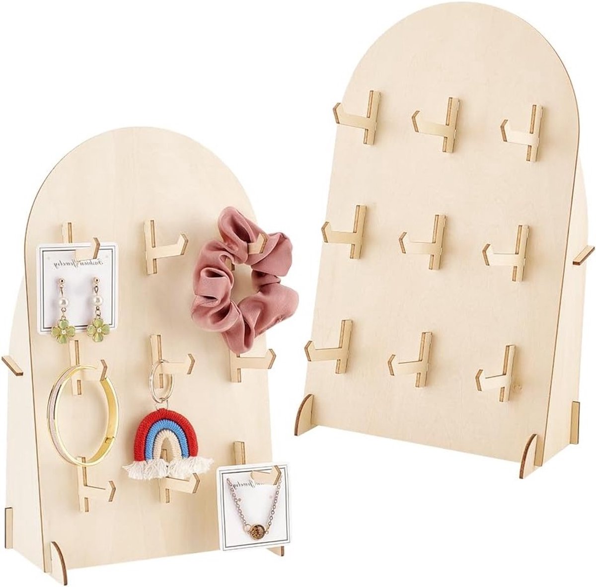 Houten Pegboard Display Stand voor Armbanden en Sieraden met 9 Haakjes, Ideaal voor Beurzen en Verkoop, 30 x 17.8 x 10.2 cm