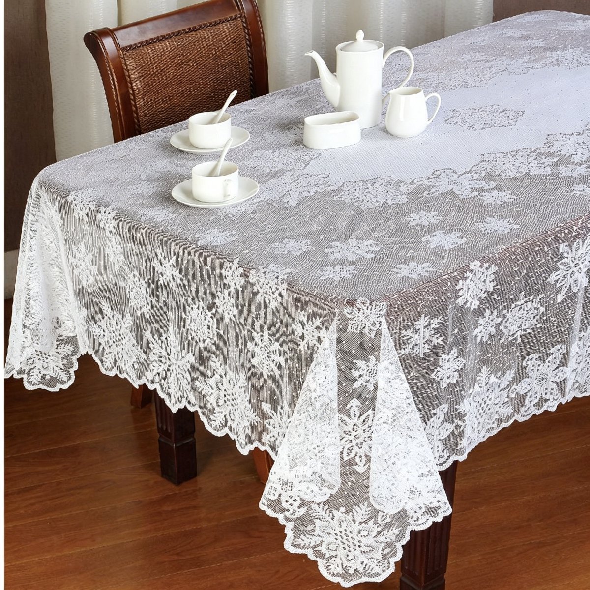 Round White snow flower Lace Tablecloth ,White Lace Fabric,152x228cm
