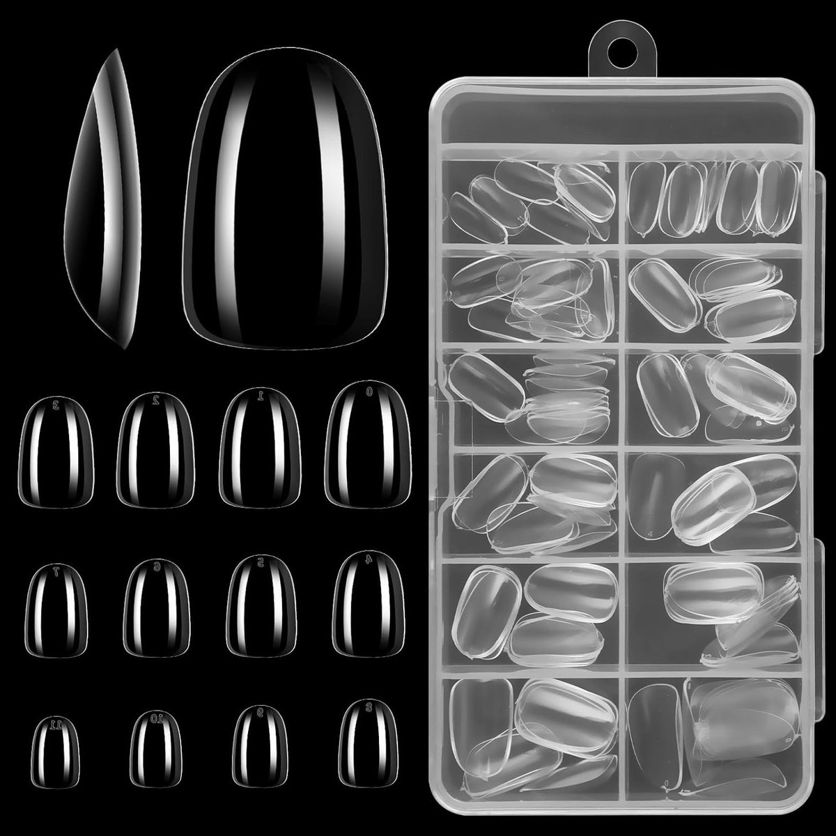 PMMA Amandelvormige Tips voor Transparante Nagels - Rond, Ovaal, Kort met Manicure Opbergdoos - 10 Maten voor DIY Nagelkunst