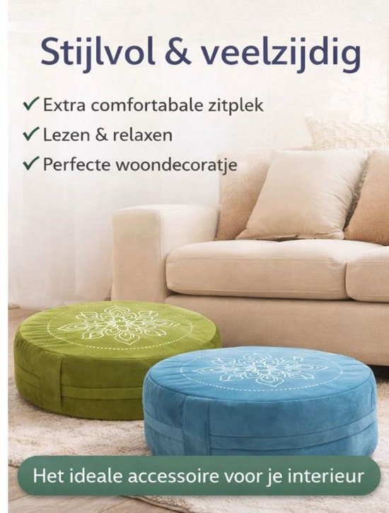 Sileya Meditatiekussen Turkooisbaluw Fluweel - Yogakussen- Meditatie Kussen- Rond van Merkloos — afbeelding 4