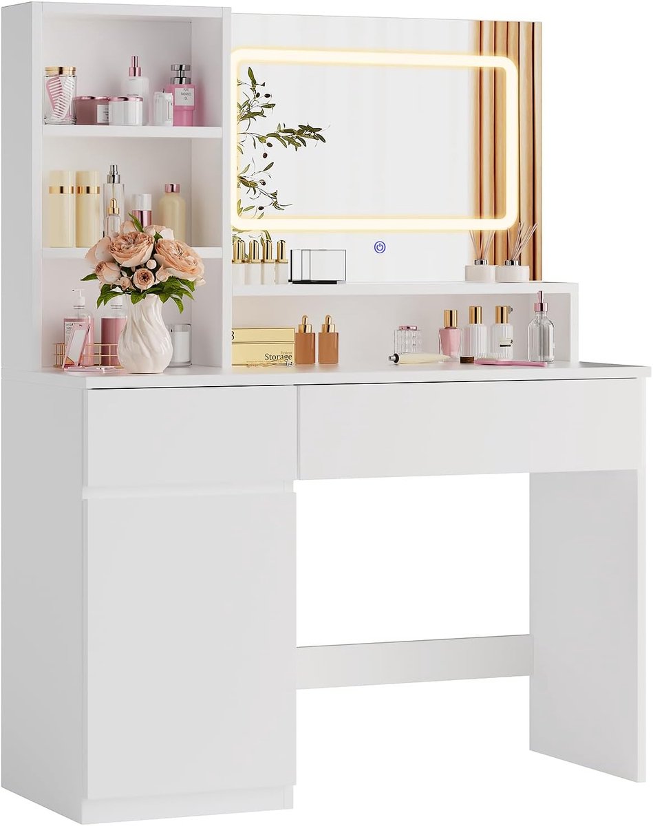 Kaptafel met Spiegel en Verlichting - Make-up Tafel - Make-up tafel - Opbergkast