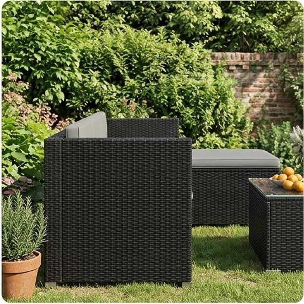 Tuinmeubelset 5-delig Polyrotan Loungeset 4-5 Personen met Hoekbank, Stoel en Tafel 181,5x129,5x71 cm – Zwart/Lichtgrijs Balkon en Terras Meubelen Weerbestendig – Urbanhome