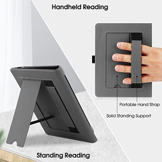 Universele eReader Hoes 6 Inch - Lederen Folio Case met Standaard & Handband - Geschikt voor Kindle Paperwhite, Kobo, Tolino, PocketBook & Sony - Zwart van Merkloos — afbeelding 5