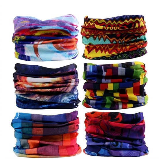 Multicolor nek warmer set 6 stuks unisex buff abstract patroon naadloze nekwarmer hals doek gezicht sjaal multifunctionele hoofddoek voor fietsen hardlopen wandelen en outdoor activiteiten