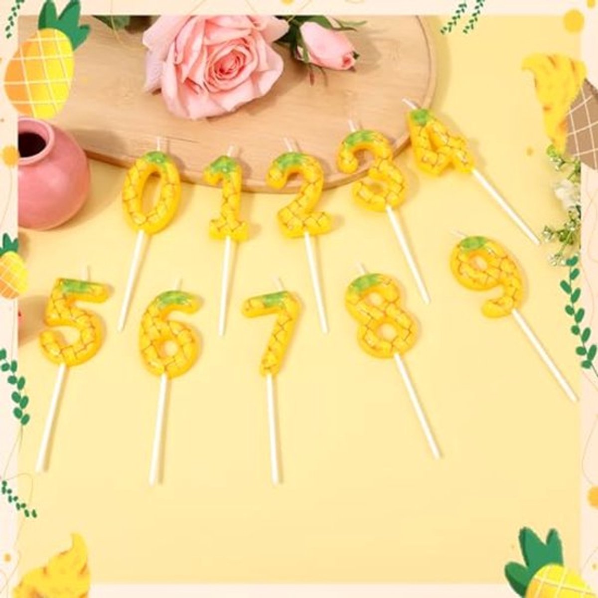 Ananas Verjaardagsnummerkaars - Geel - Tropisch Design - 1 Stuk