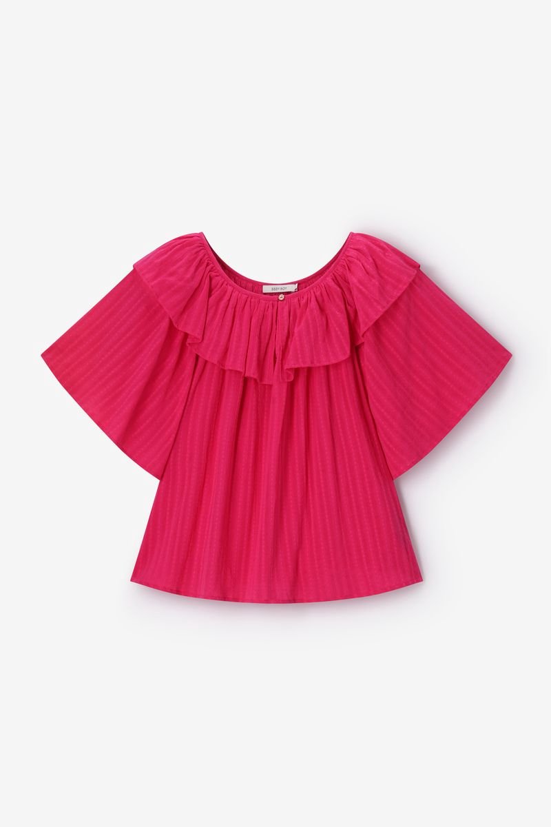 Sissy-Boy - Donkerroze ruffle top