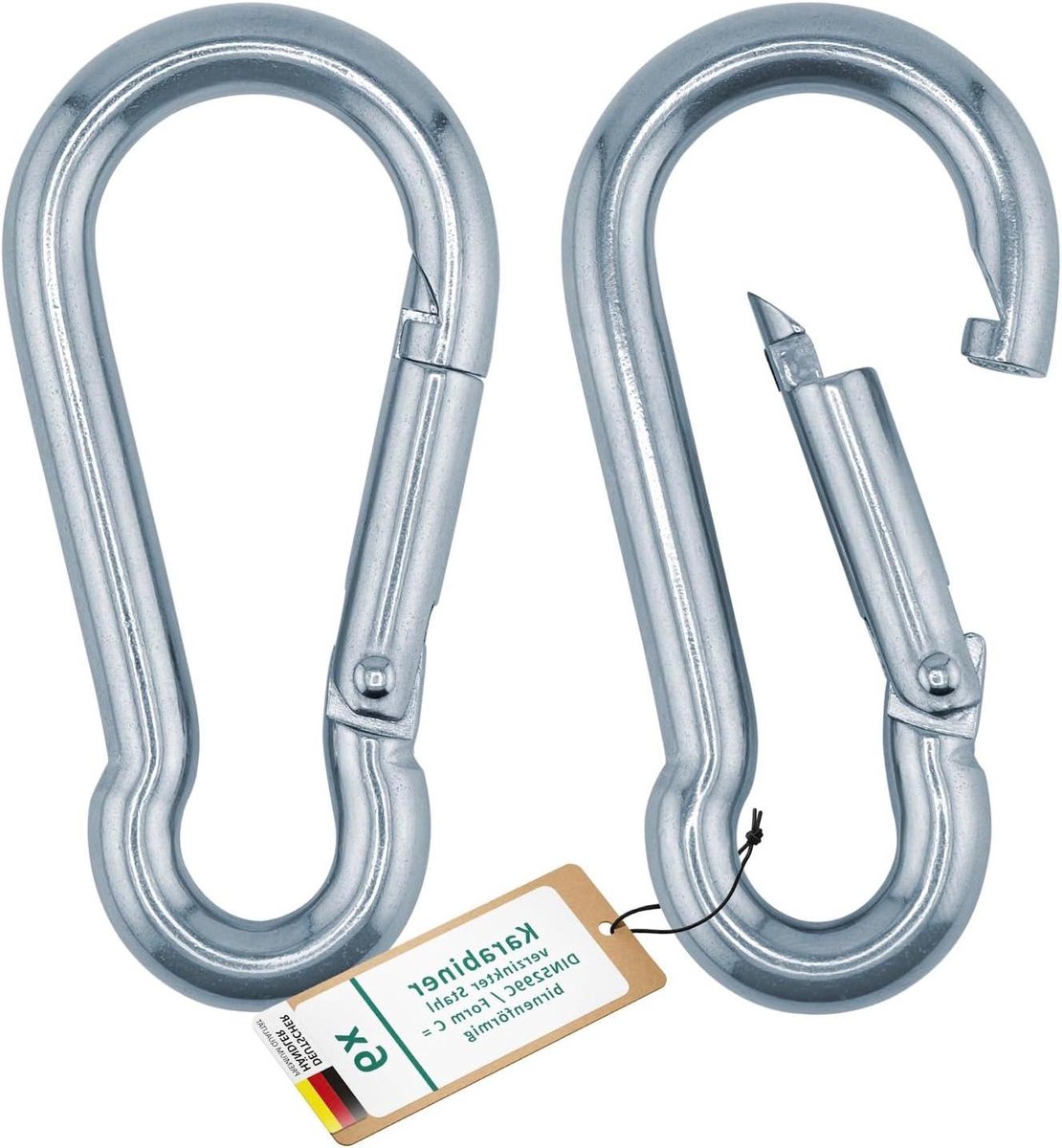 Karabijnhaken met Veer - Snelle Haken - Bevestigen van Spullen - Verzinkt Staal DIN 5299C - 10 x 100 mm