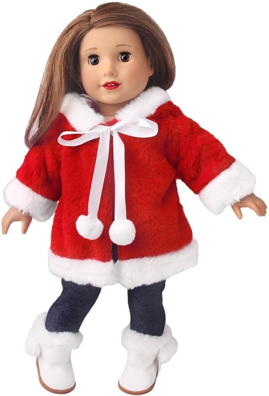 Poppenkleding winter mantel - Poppenjas kerst - Poppen aankleden - Pluche materiaal - 4572 cm - rood — afbeelding 2