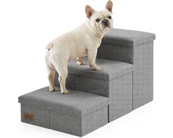 Dog Stair with Storage Space, 3-Stage Wider Sturdy Dog Steps for Small/Medium/Large Dogs and Older Cats, Foldable Dog Driveway for Bed/Couch/Car up to 260lbs (42.5cm H, Grey)