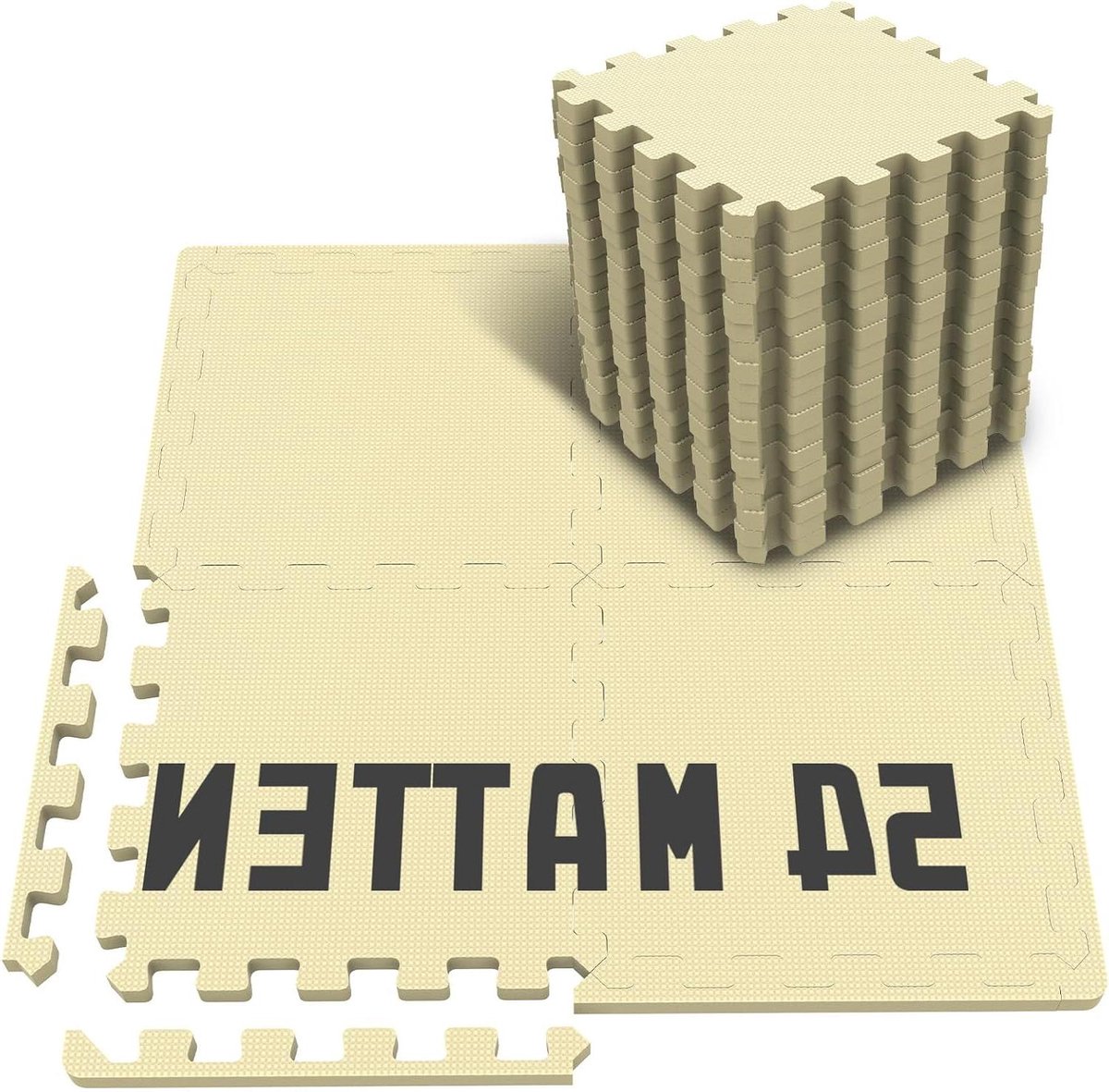 Soontrans Tatami Puzzelset, 54 stuks, 30,5 x 30,5 x 1 cm, puzzelmat, bescherming van EVA-schuim, gemakkelijk te reinigen, antislip, afneembaar, voor yoga en fitness (lichtgeel)