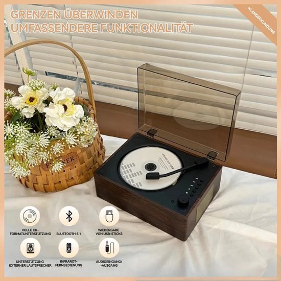 Bluetooth-luidspreker, draagbare oplaadbare cd-speler, cd-speler met meerdere aansluitingen, afstandsbediening, knopbediening, draadloze en bedrade verbinding. van Merkloos — afbeelding 5