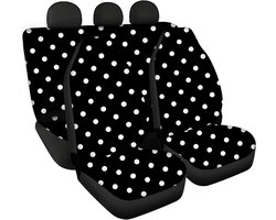 Belidome Stijlvolle stoffen autostoelhoezen met zwart en witte stippen, universele auto-accessoires, decoratie voor dames en heren, 4 stuks