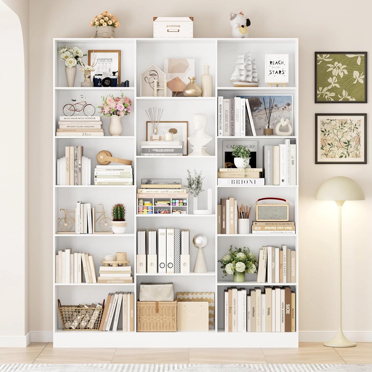 17-Vaks XXL Staande Boekenkast 188 cm – Design Opbergkast met 149 x 23,5 x 188 cm Indeling – Scandinavische Open Vakken Kast voor Woonkamer, Kantoor & Studeerkamer – Wit