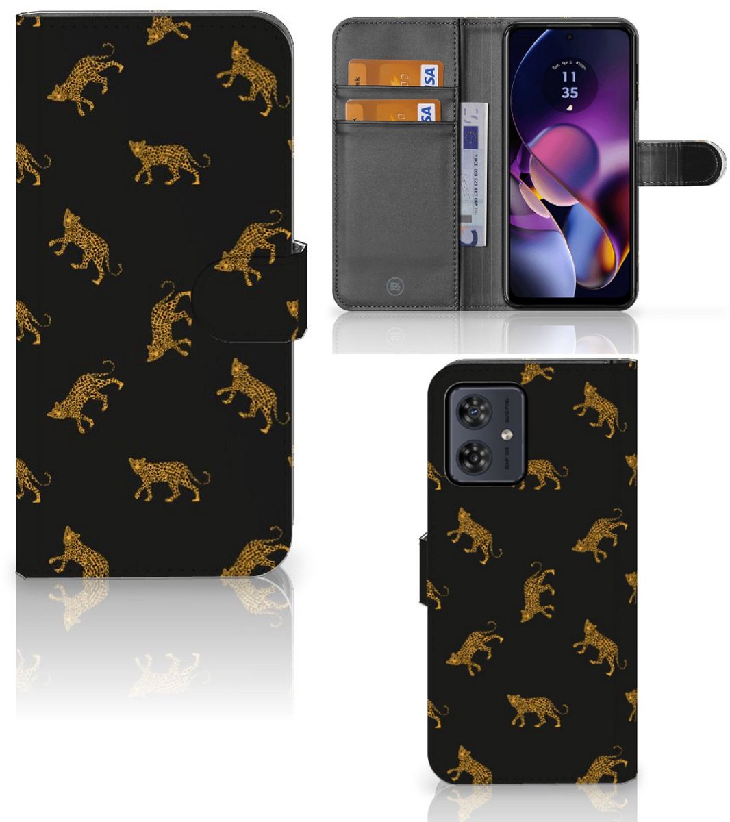 Telefoonhoesje met Pasjes voor Motorola Moto G54 Leopards