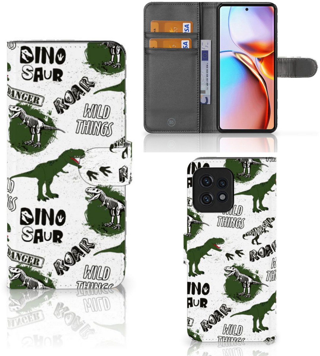 Telefoonhoesje met Pasjes voor Motorola Edge 40 Pro Dinosaurus