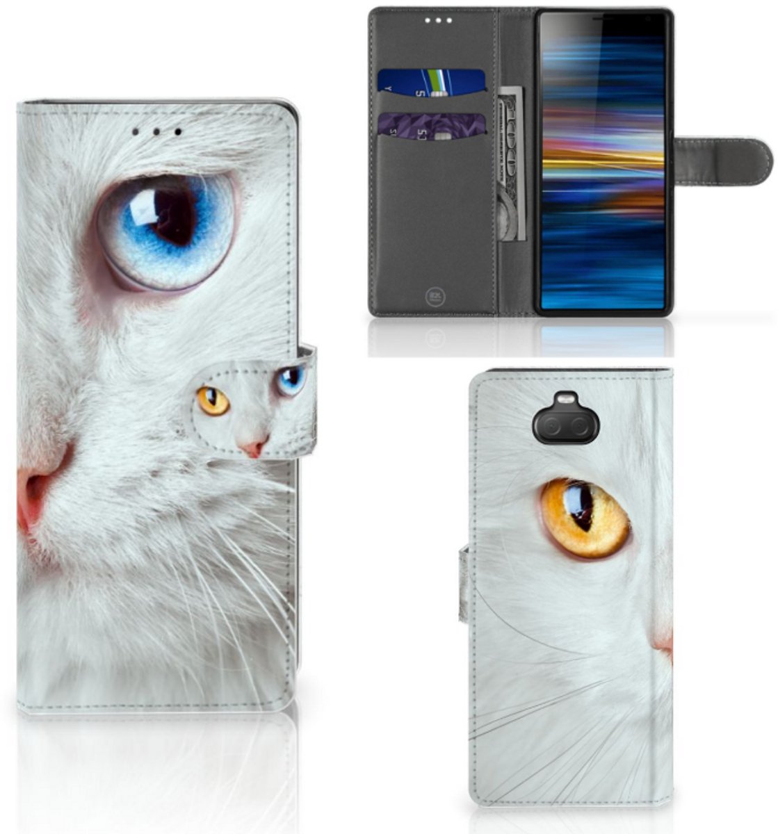 Sony Xperia 10 Telefoonhoesje met Pasjes Witte Kat