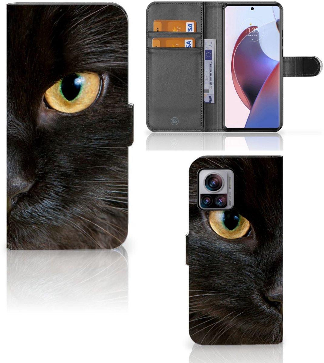 Motorola Edge 30 Ultra Telefoonhoesje met Pasjes Zwarte Kat