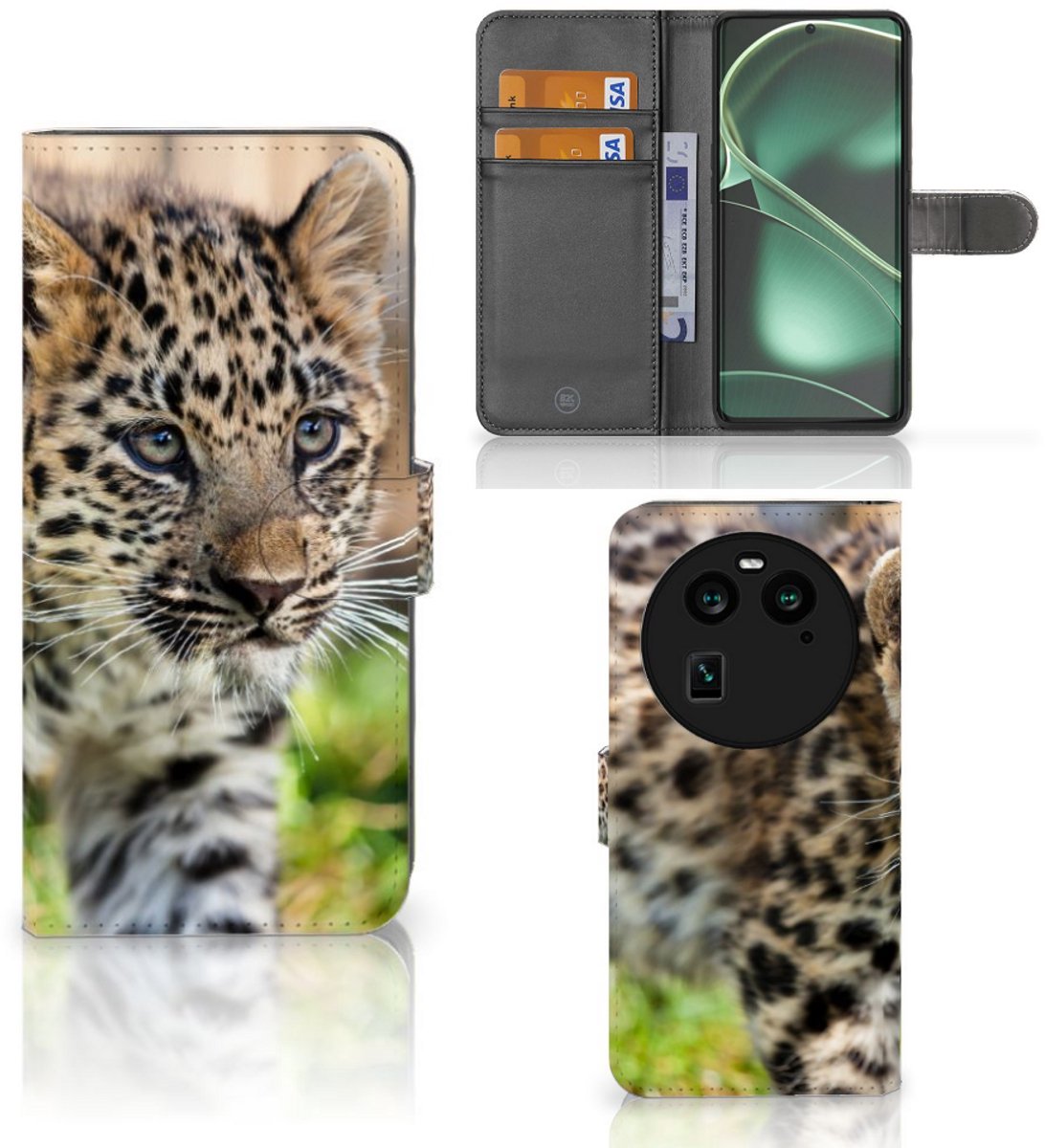 OPPO Find X6 Telefoonhoesje met Pasjes Baby Luipaard
