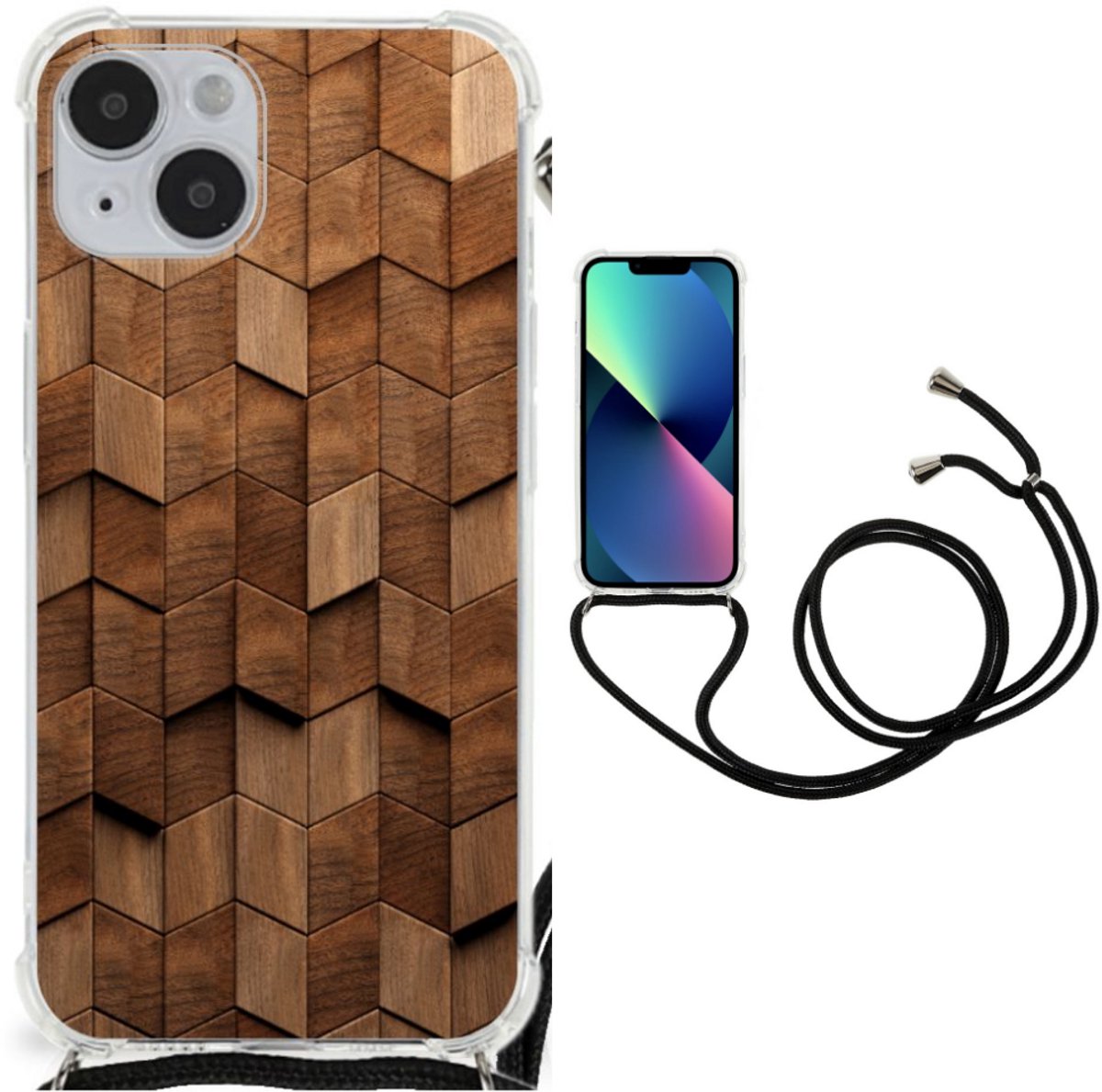 Stevig Telefoonhoesje voor iPhone 14 Plus Wooden Cubes