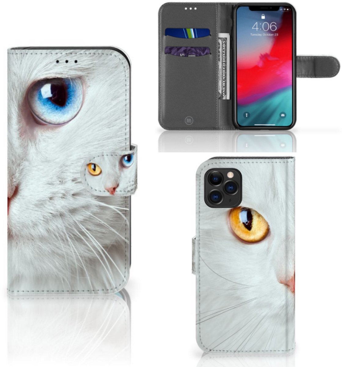 Apple iPhone 11 Pro Telefoonhoesje met Pasjes Witte Kat
