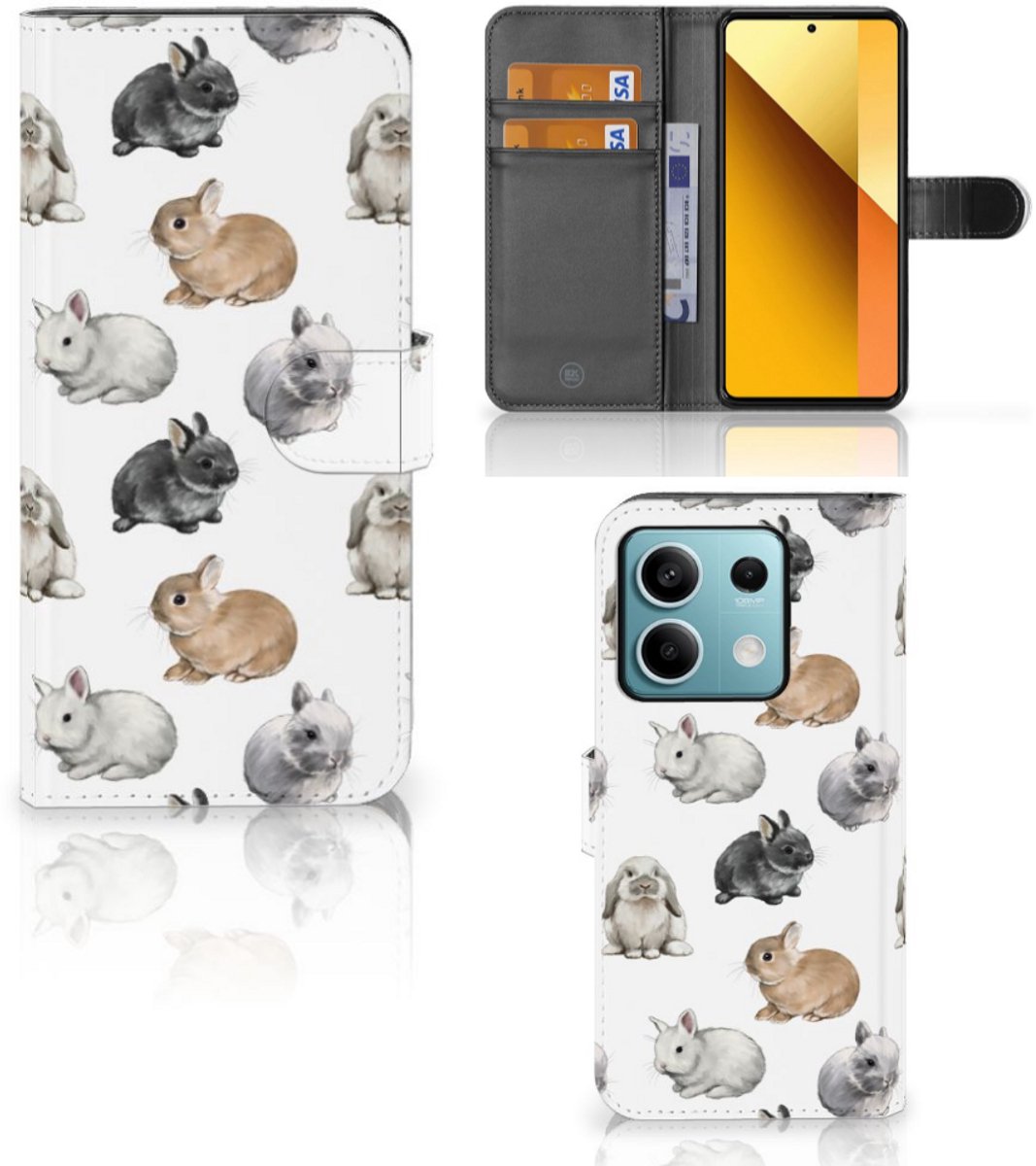 Telefoonhoesje met Pasjes voor Xiaomi Redmi Note 13 5G Konijntjes