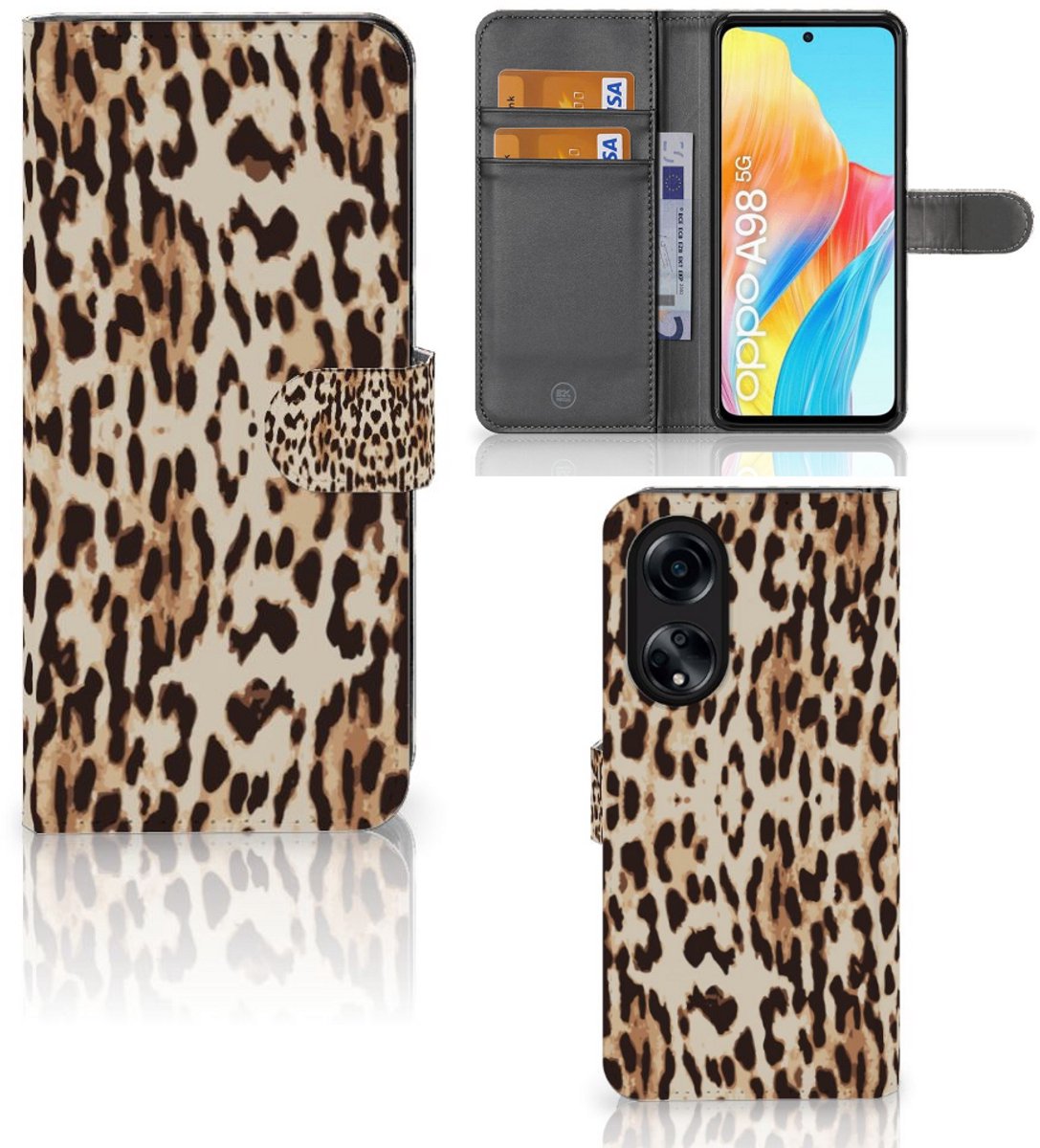 Book Case voor OPPO A98 5G Telefoonhoesje met Pasjes Leopard