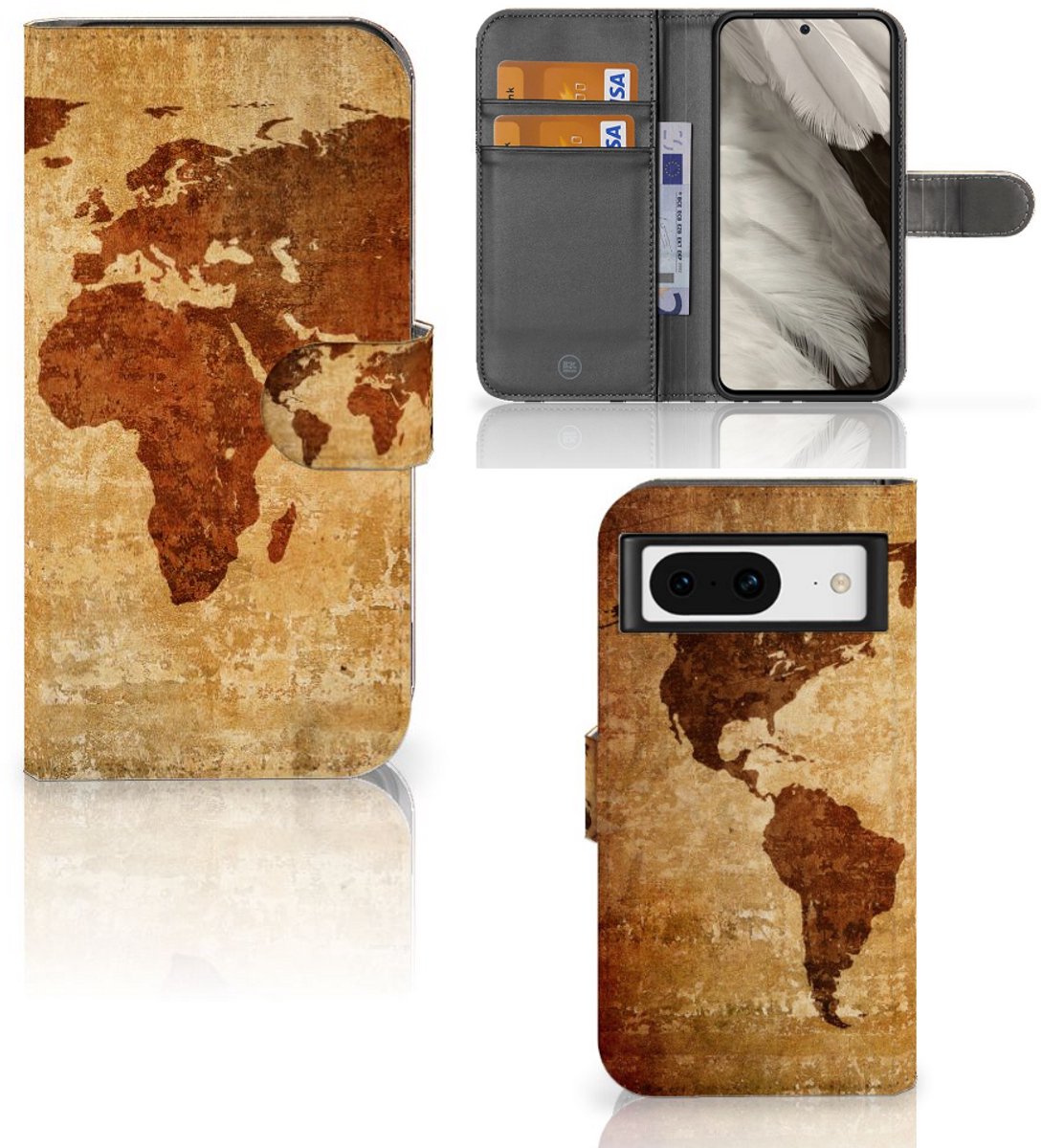 Book Case voor Google Pixel 8 Flip Cover Wereldkaart