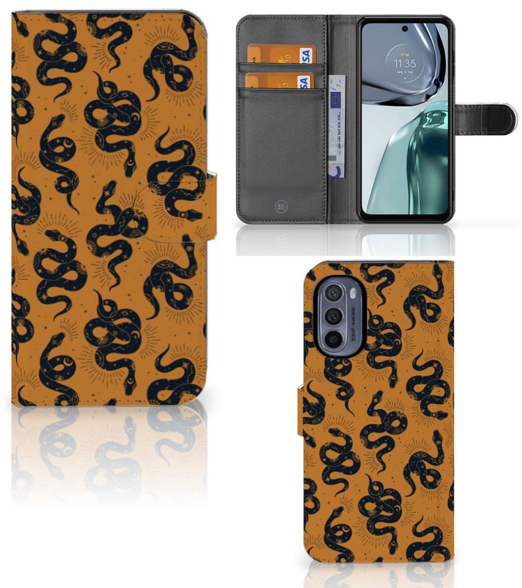 Telefoonhoesje met Pasjes voor Motorola Moto G62 5G Snakes